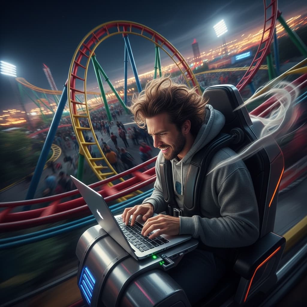 Coding on a macbook pro whilst on a roller coaster