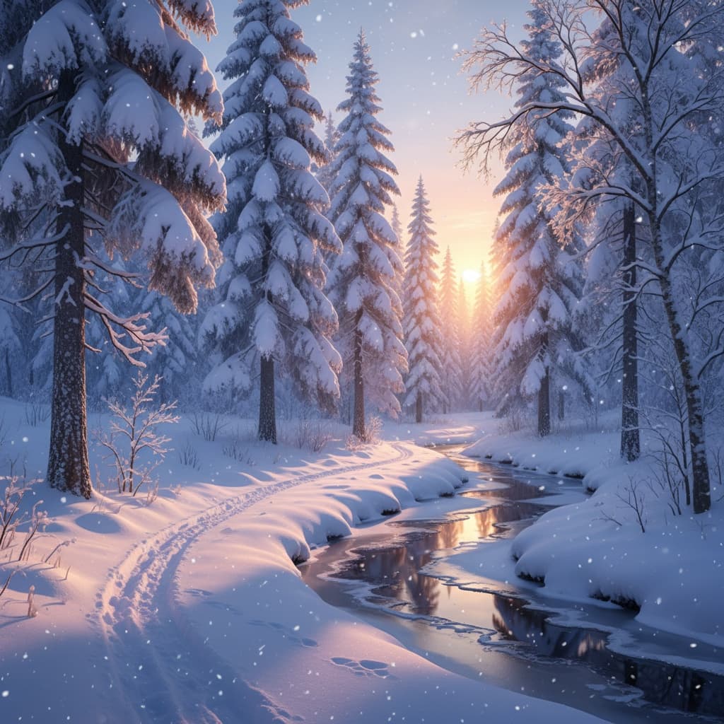A snowy woodland scene