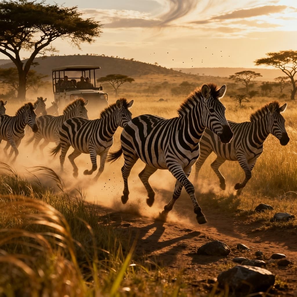 add a safari car in the background - image by Instastock