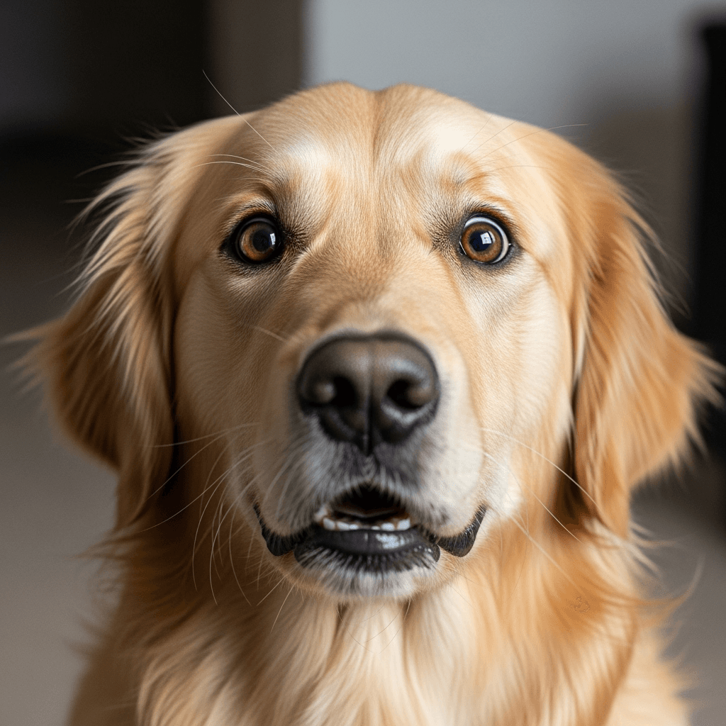 A dog looking shocked