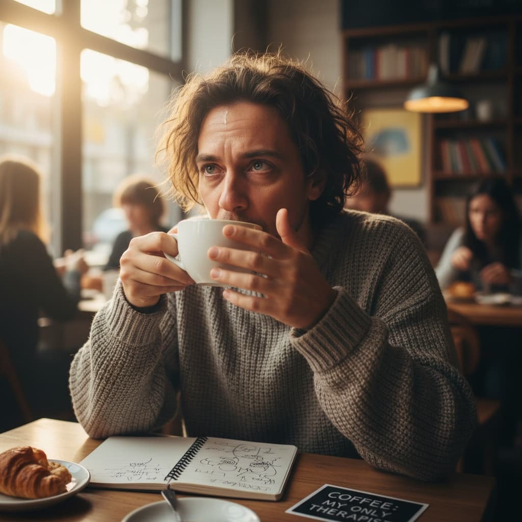 Dramatic coffee sip