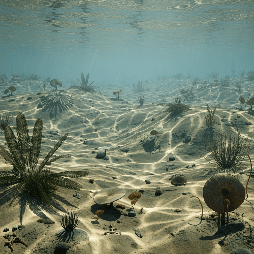 A scene on Earth during the Ediacaran period