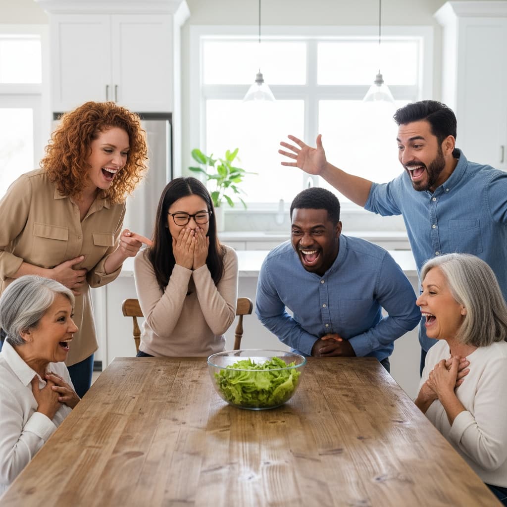 Salad laughter explosion