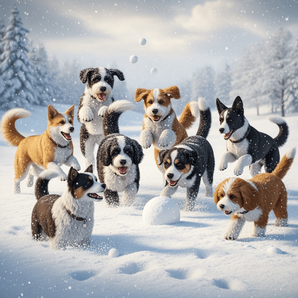 Dogs playing in the snow