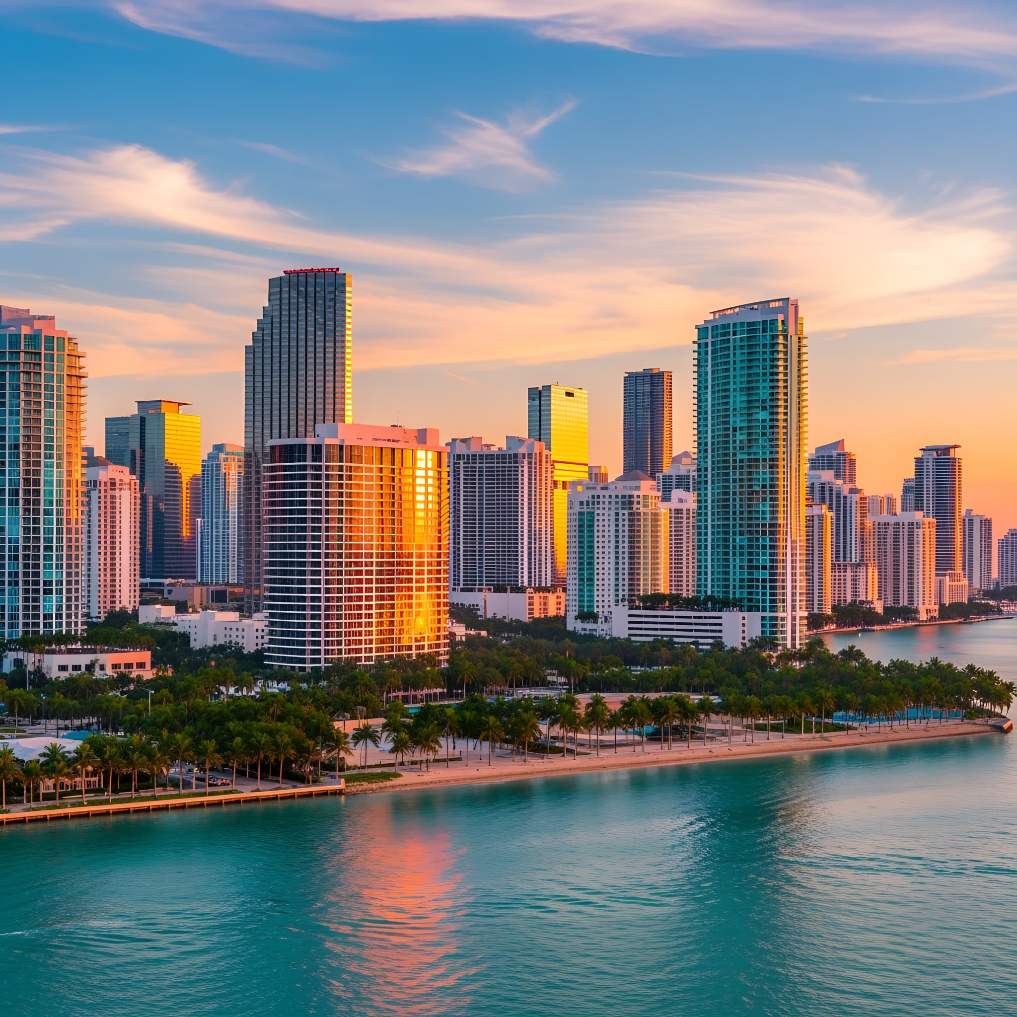 cityscape, inspired by miami florida's skyline and location