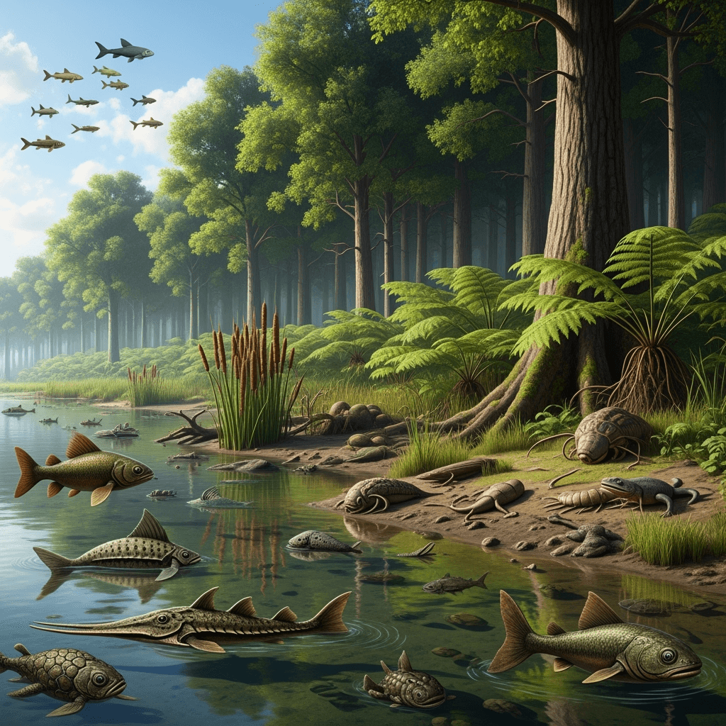 A scene on Earth during the Devonian period