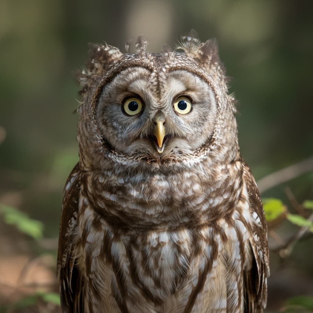 A photo of an owl in shock