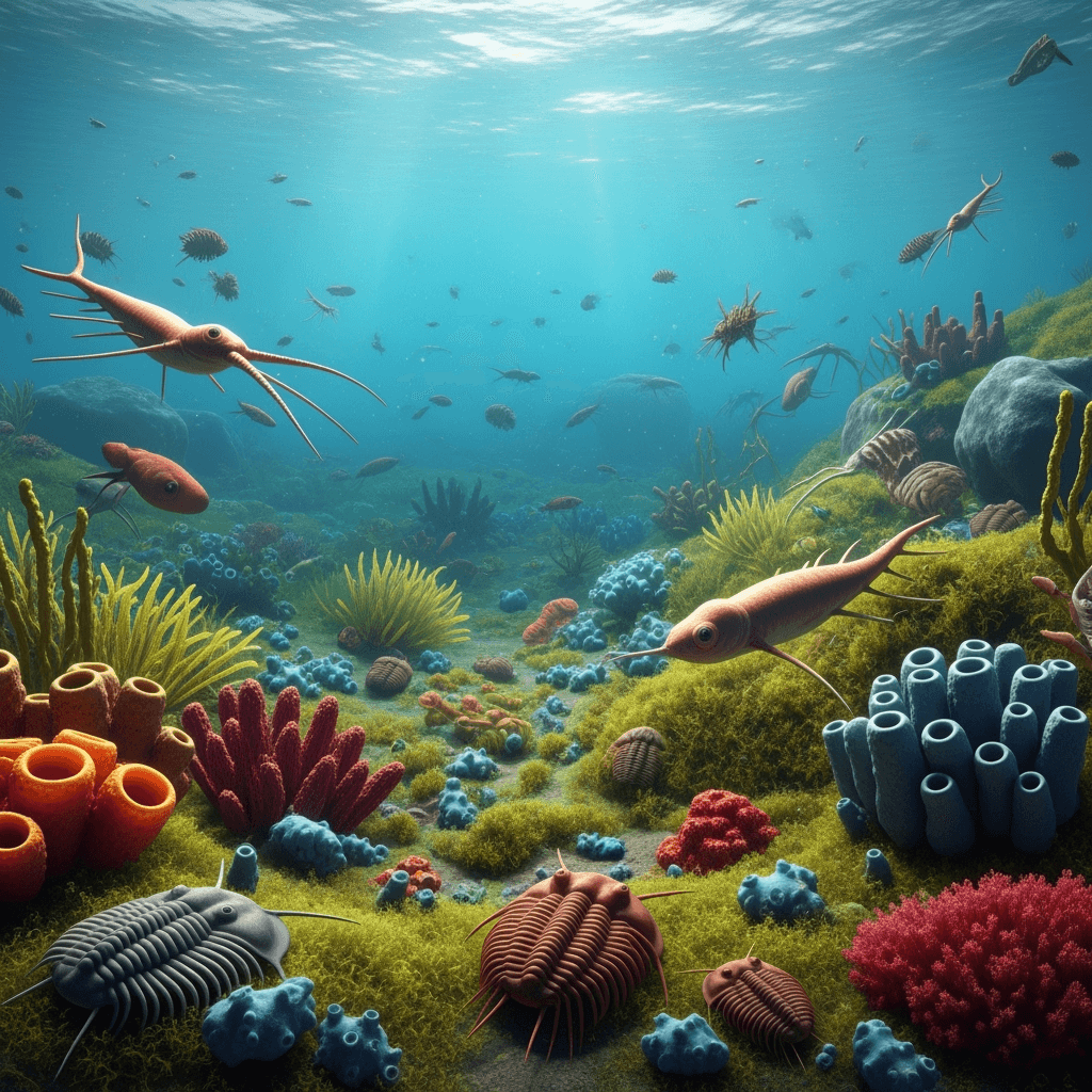 A scene on Earth during the Cambrian period