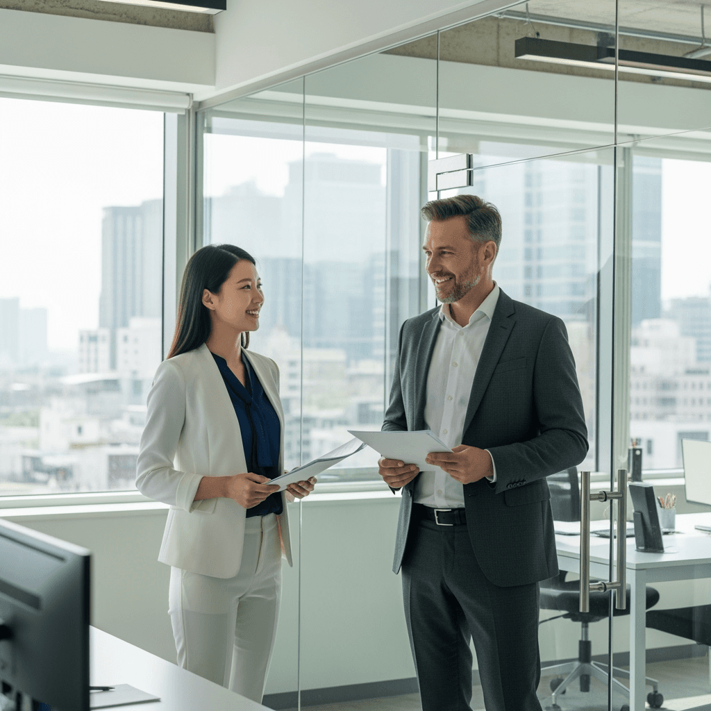 i want two corporate employees discussing