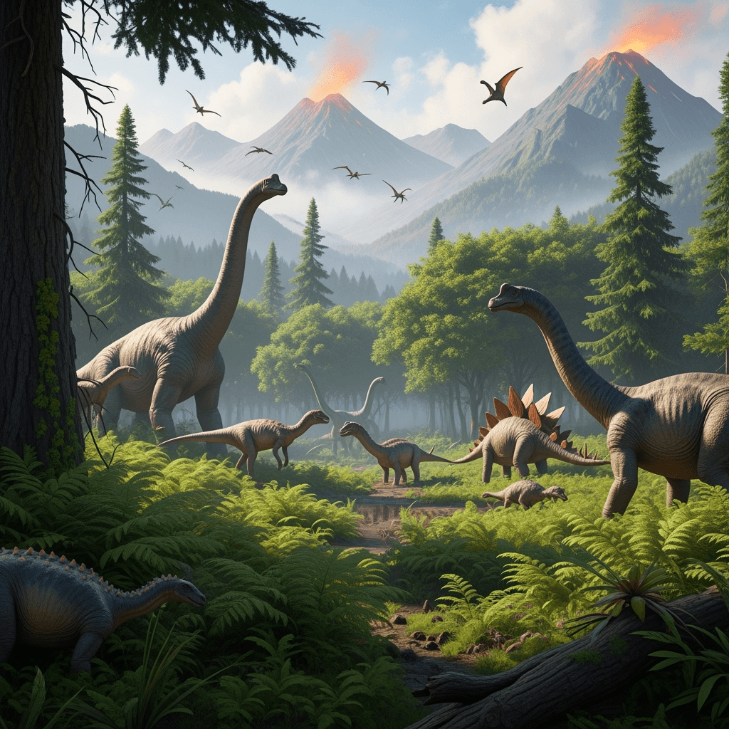 A scene on Earth during the Jurassic period