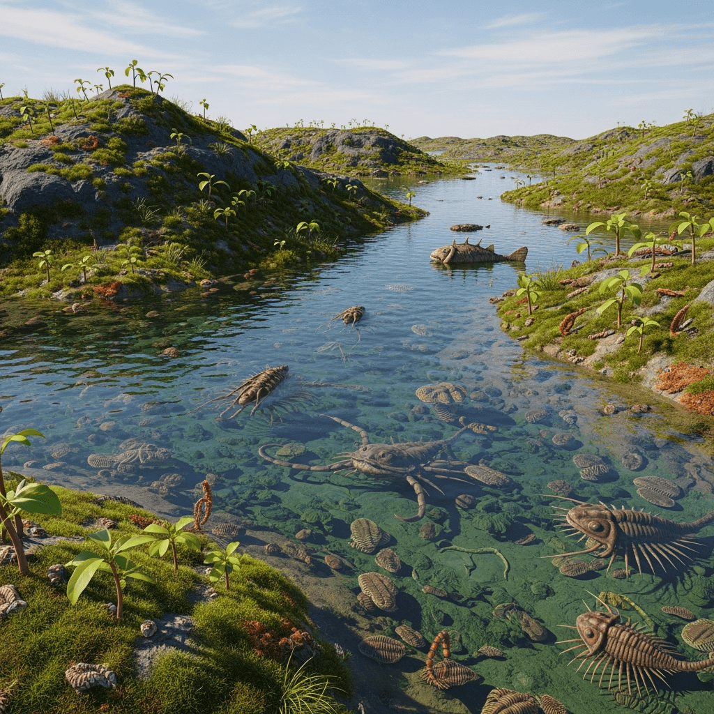 
A scene on Earth during the Silurian period