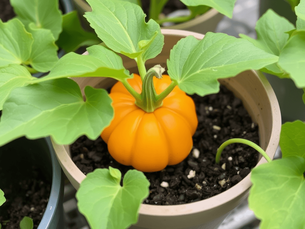 Pumpkin seedling in a pot