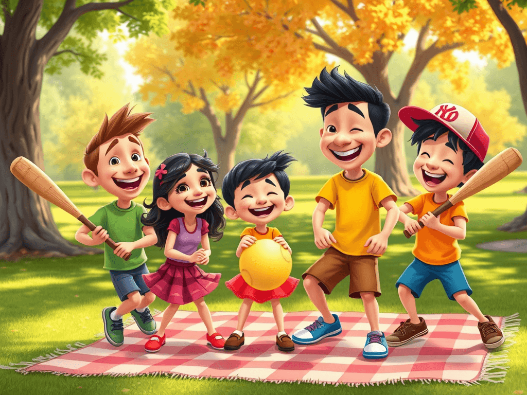 cartoon family playing rounders