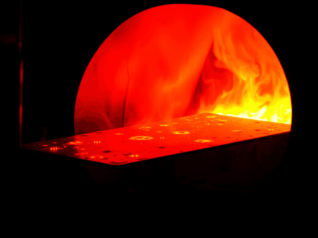 red hot steel sheet in heat furnacewith black shade
