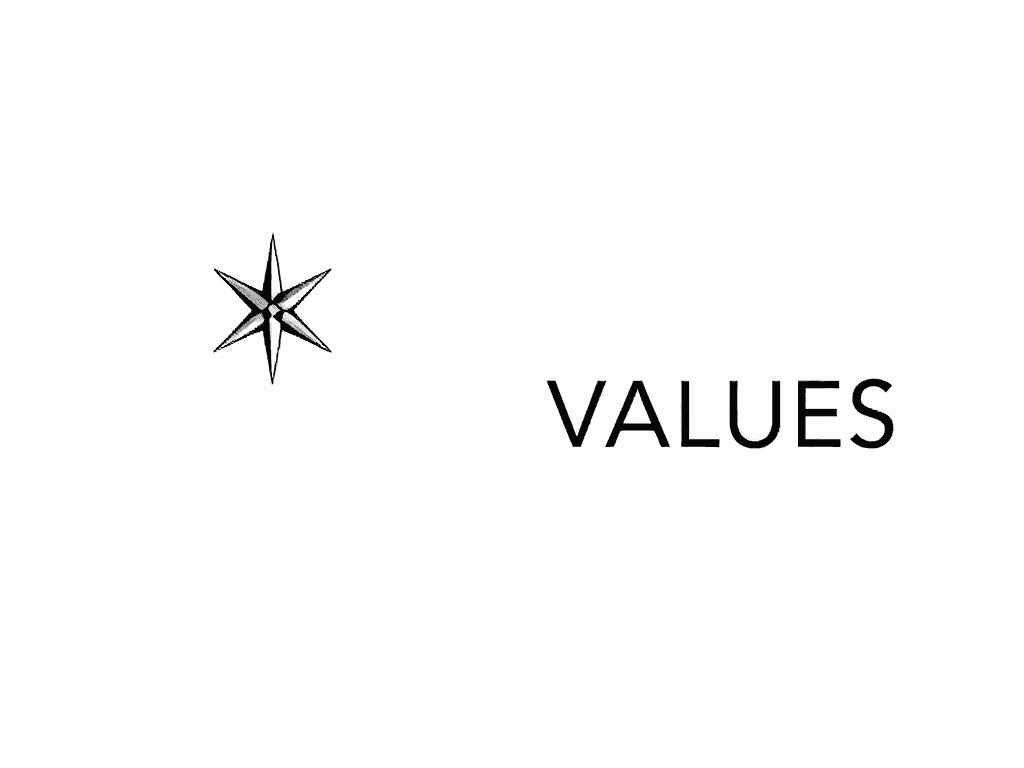 only a compass arrow pointing towards the word values