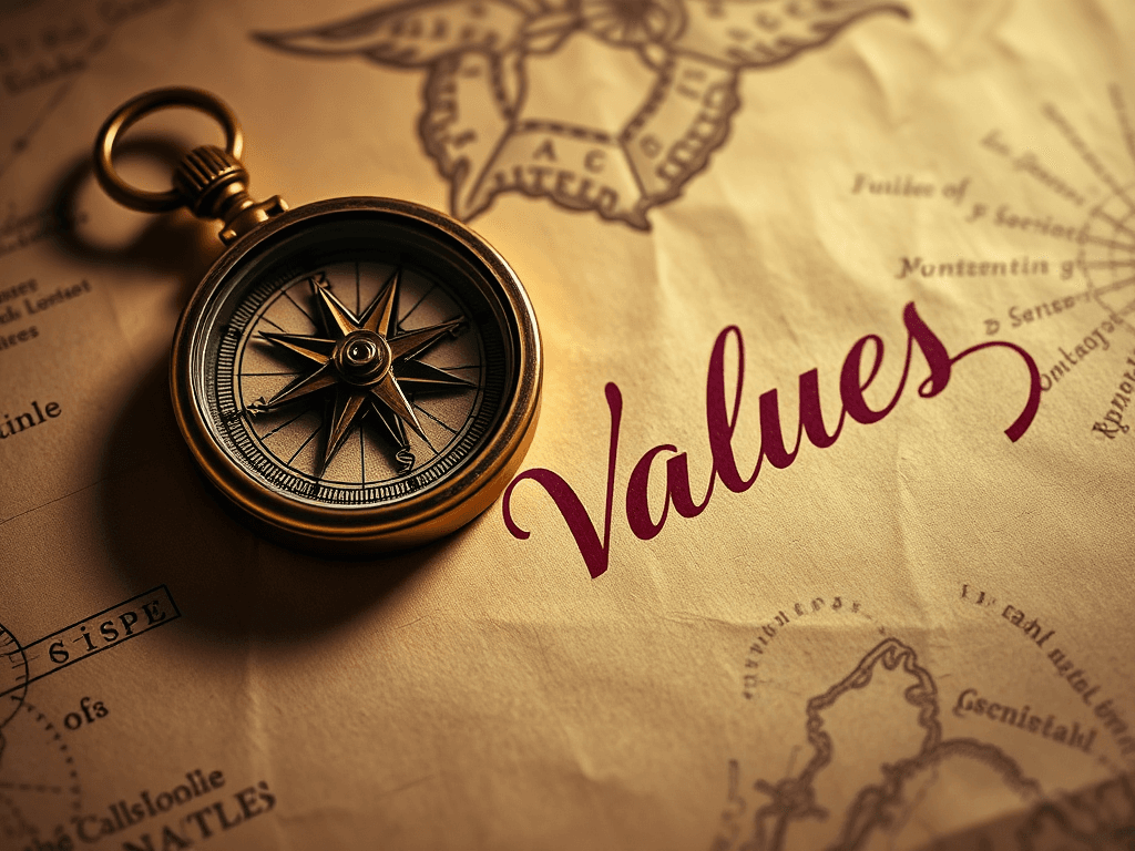 compass pointing towards the word values