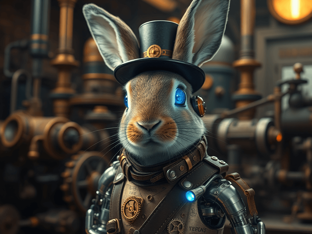 bionic bunny in a steampunk outfit