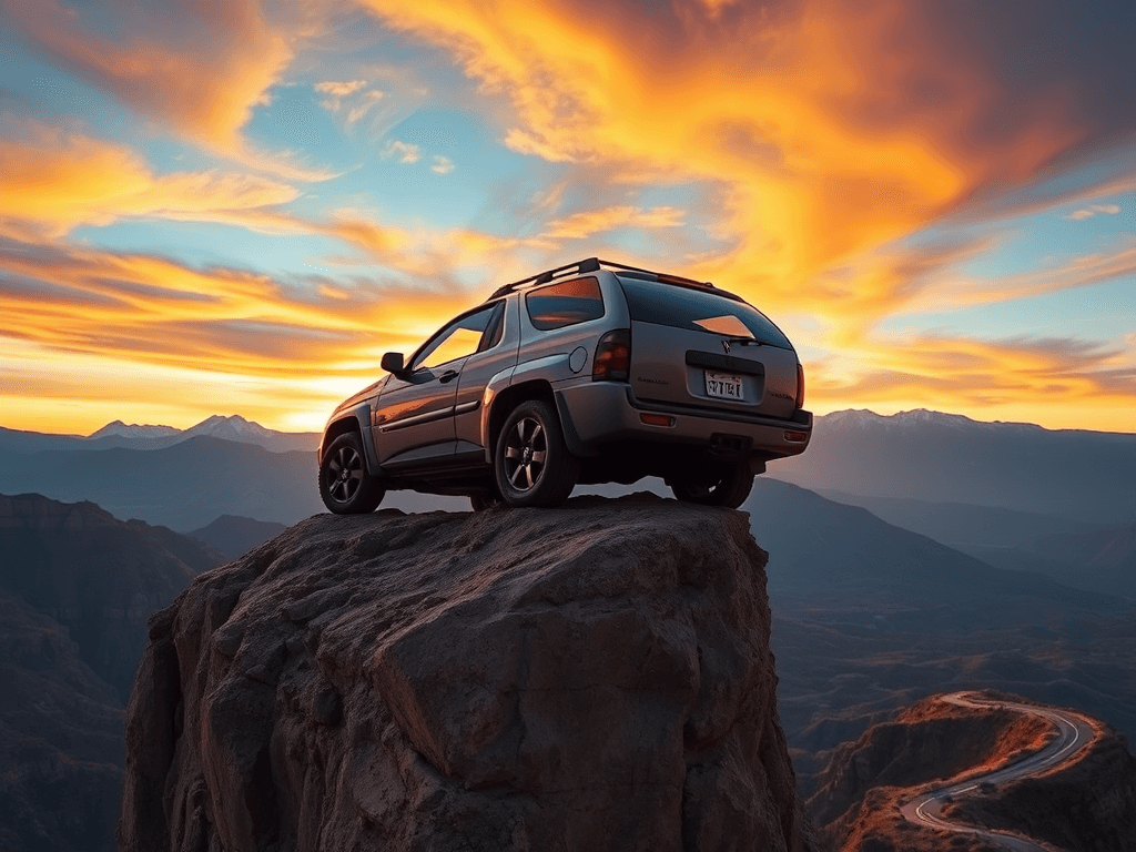 pontiac aztek on cliff