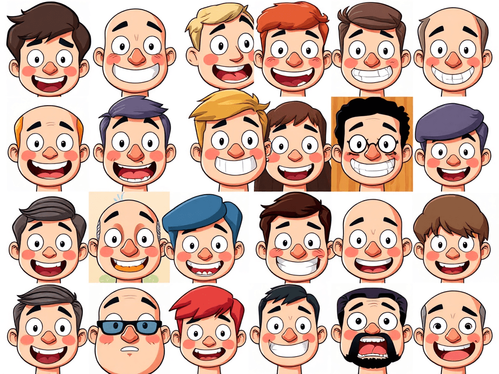 collage of many different cartoon faces of different expressions