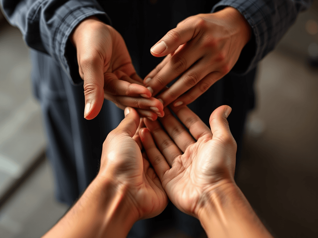 hands giving and hands receiving 