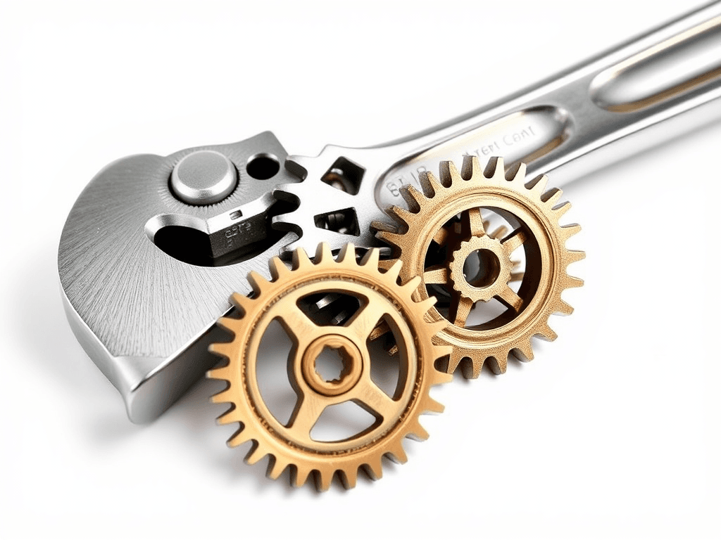 spanner next to 3 interlocking gears 