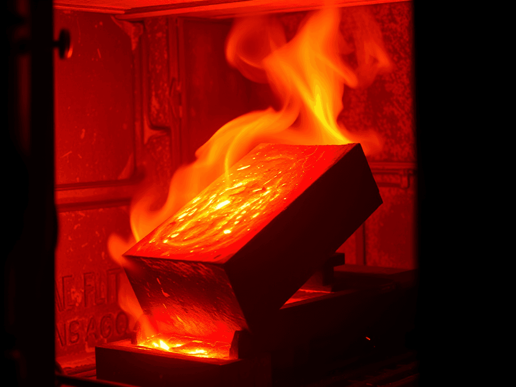 red hot steel in heat furnacewith black shade
