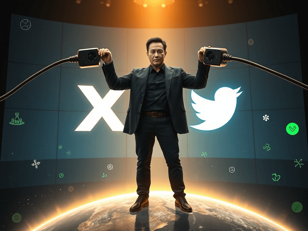 Elon Musk shutting down X and Twitter to save the Earth.