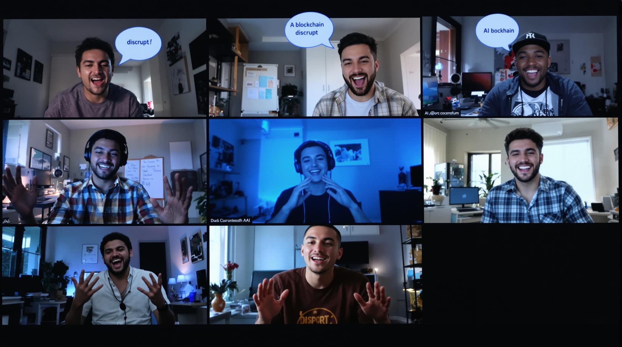 a bunch of tech bros debating their next project on a zoom call