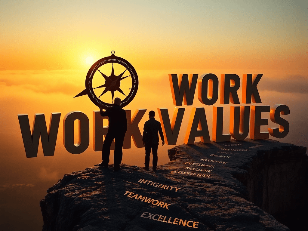 a person facing away using a compass heading towards the work values