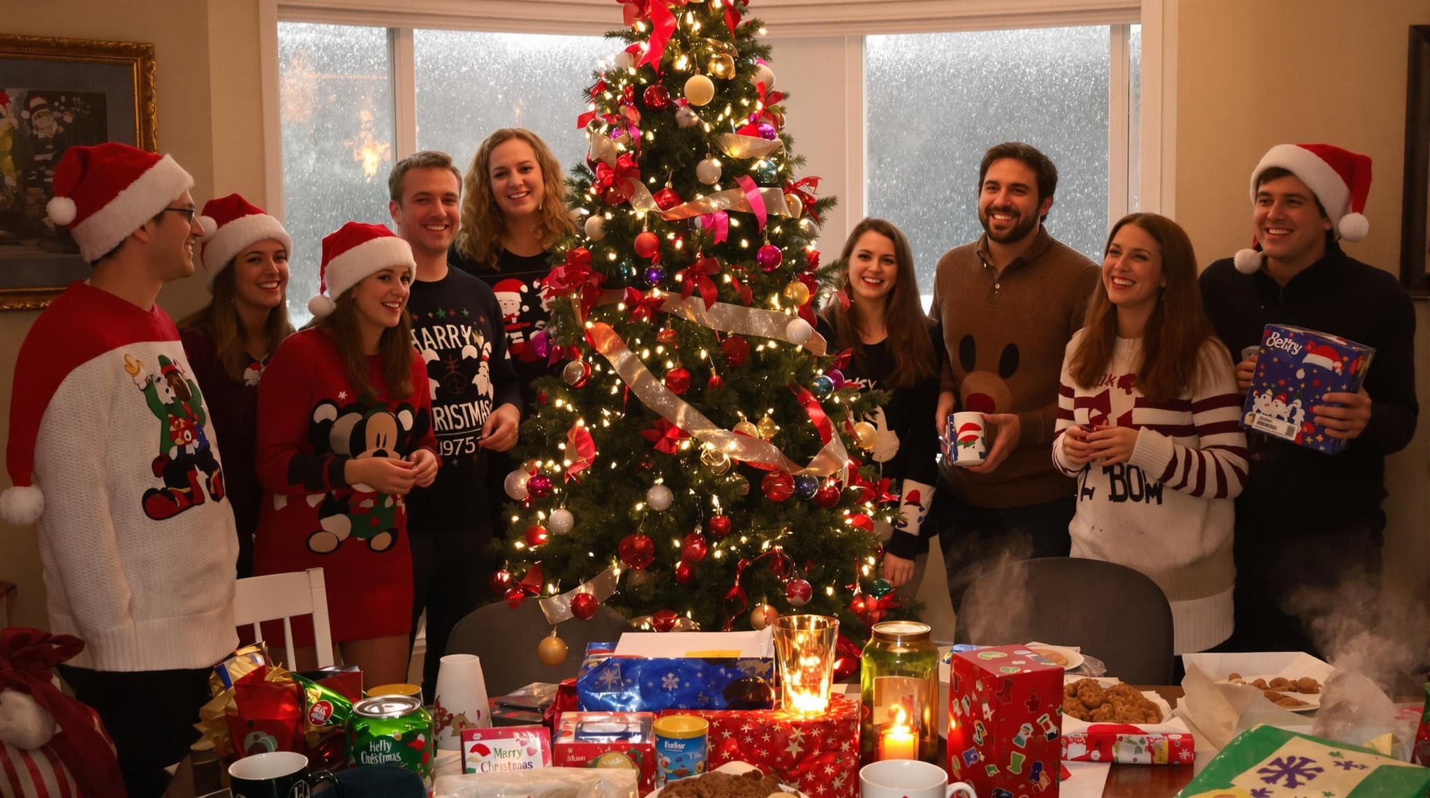 No matter what it's a Christmas party On December 21, 2011 With 10 friends Andrew was opening the Christmas wrapped presents 