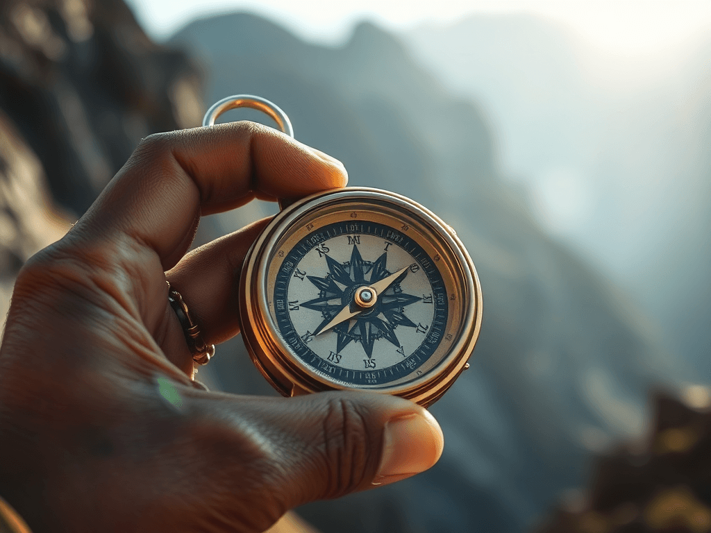 hand holding a compass