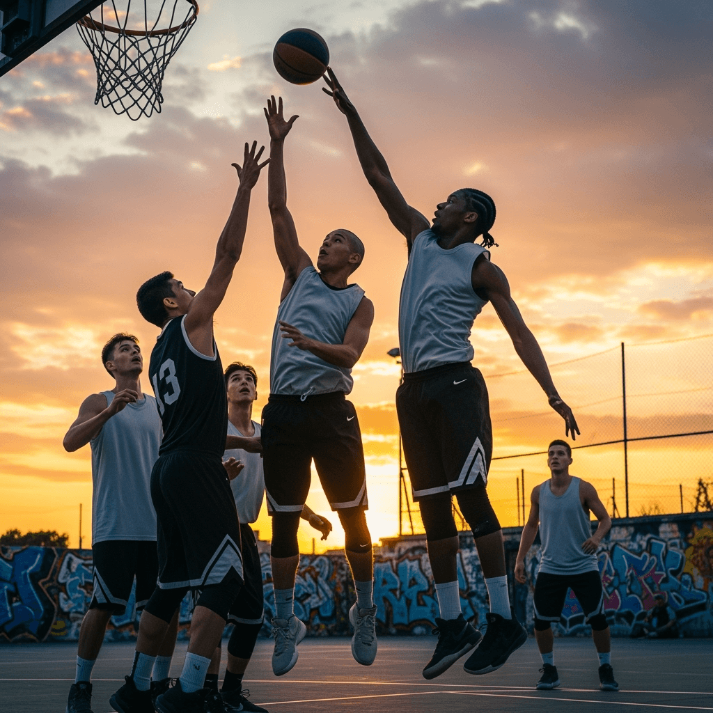 Some men playing basketball