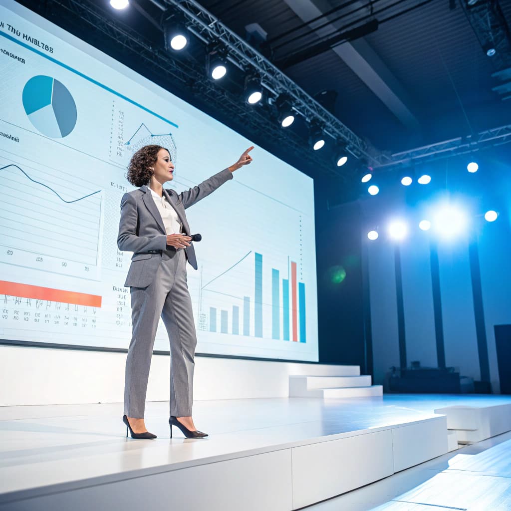 A confident businesswoman presenting at a conference (studio shot)