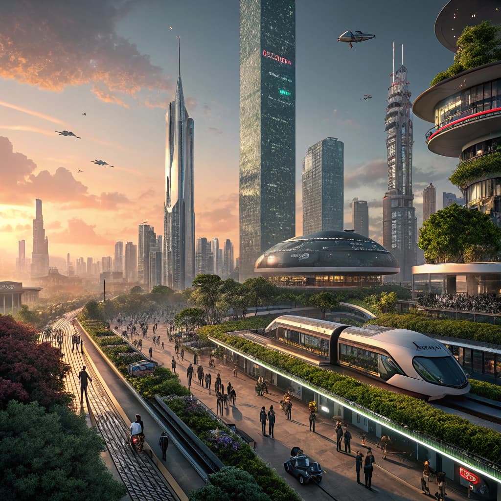 A cityscape in the year 2040