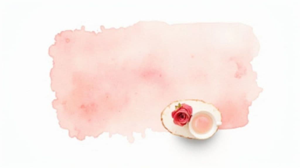 A soft, abstract pastel pink background with flowing shapes and subtle gradients.