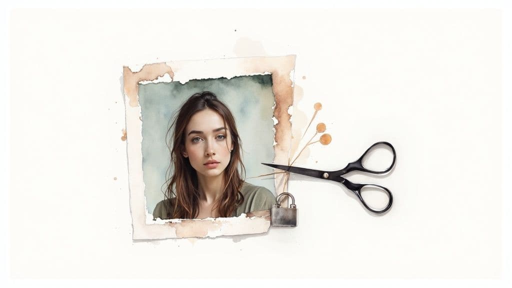 An illustration showing the Pathfinder panel in Adobe Illustrator, with the 'Crop' option highlighted, being used on a photo and a shape.