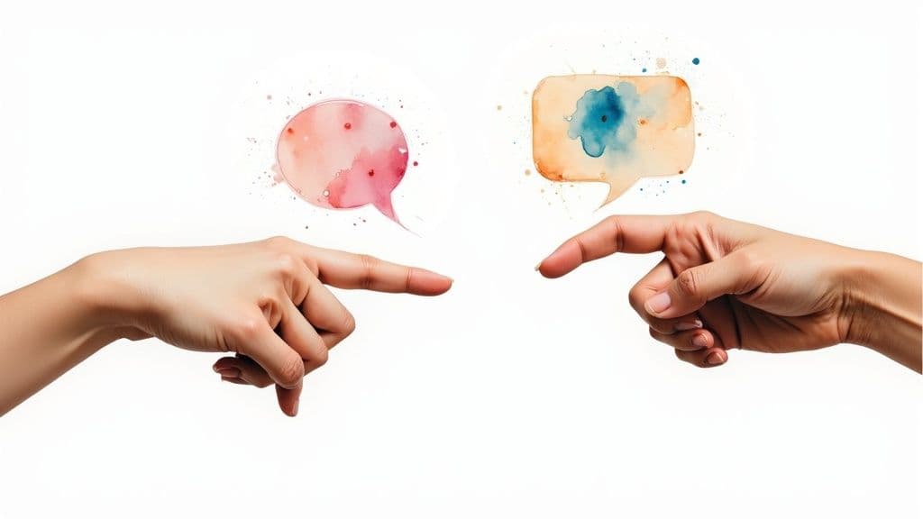 A diverse group of people engaging in a lively, friendly conversation within a social media interface, symbolizing a strong online community.