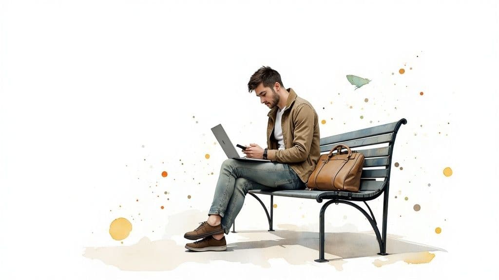 An illustration showing a customer in the centre of various connected marketing channels like mobile, desktop, and in-store.