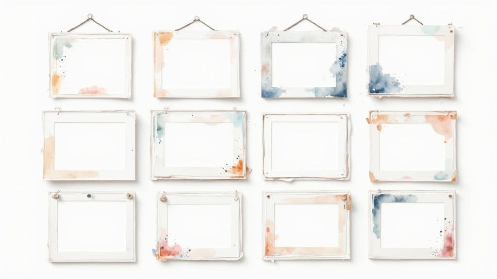 A designer at a desk efficiently exporting multiple branded photo frame templates on a large monitor, with a library of organised files visible.