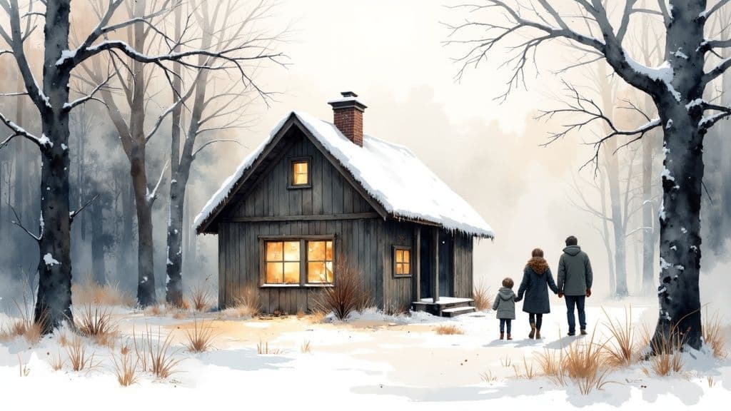 A cozy, AI-generated Christmas living room scene with a lit fireplace and decorated tree.