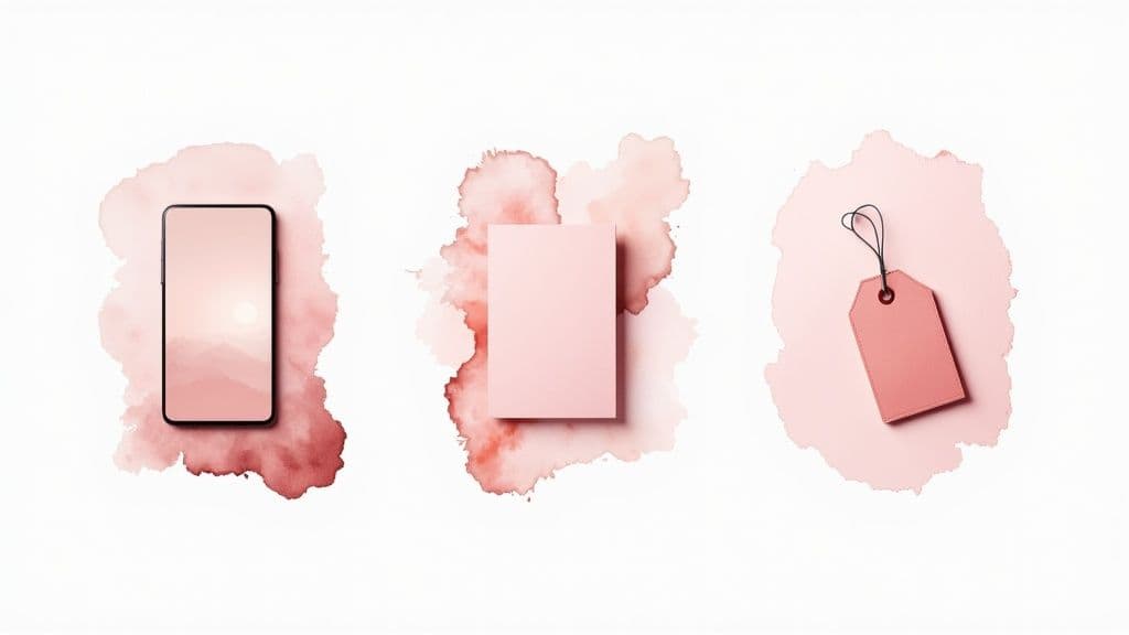 A collection of different pastel pink backgrounds used as smartphone wallpapers and social media templates.
