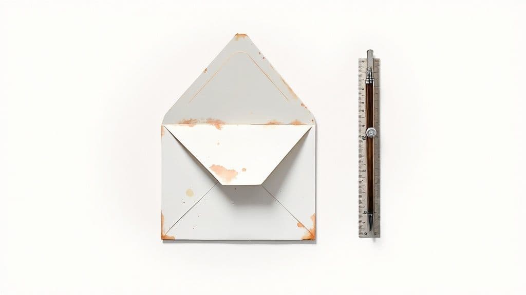 A person's hands scoring and folding a piece of decorative paper to create a gift card envelope.