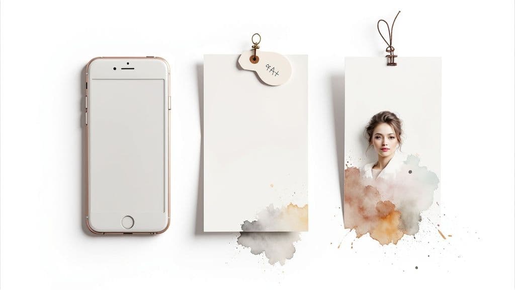 A person smiling while working on a laptop, surrounded by colourful graphic elements and social media icons, illustrating the ease of creating multi-channel campaigns.