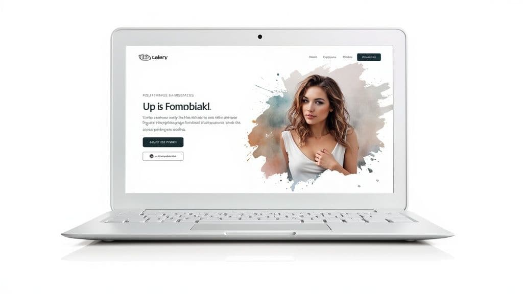 A person using a magnifying glass to inspect a website interface, representing the process of finding conversion blockers.