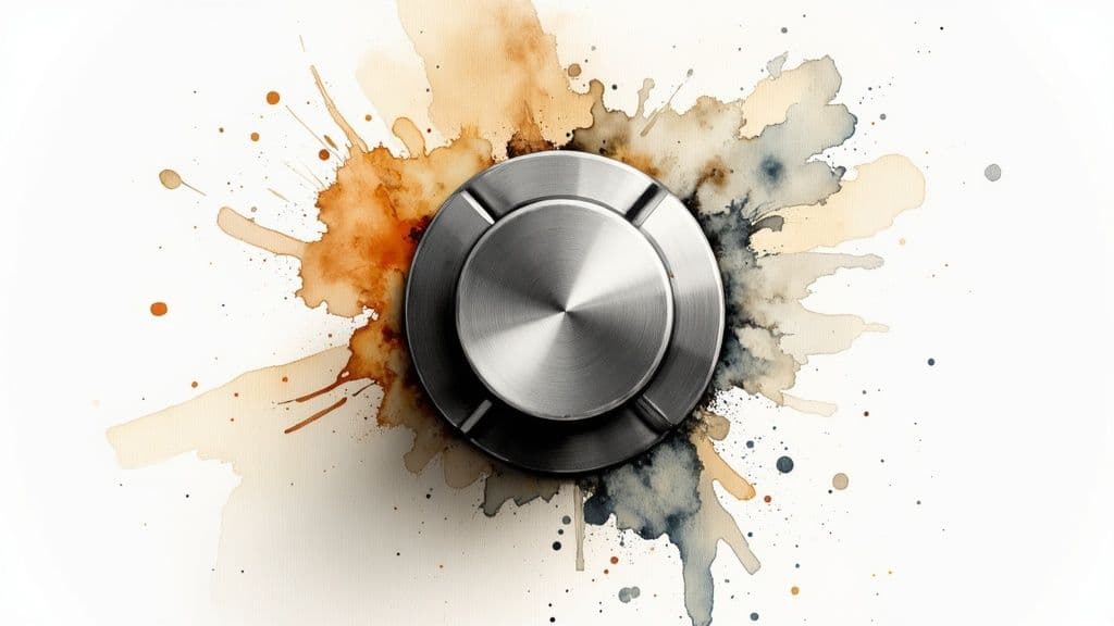 A close-up shot of a highly realistic brushed metal texture with subtle imperfections like smudges and scratches.