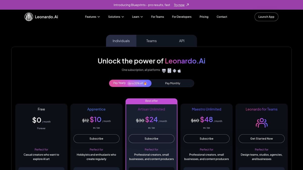 Leonardo.Ai interface showcasing its various image generation tools and user creations