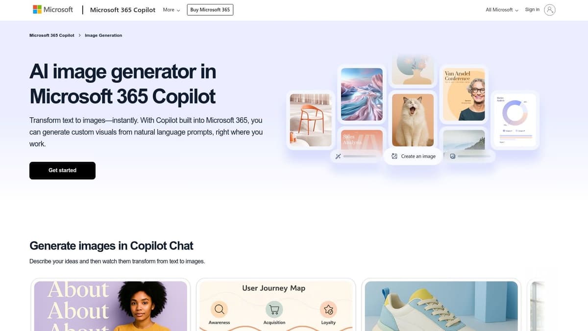 Microsoft Designer / Image Creator showcasing its text-to-image interface.