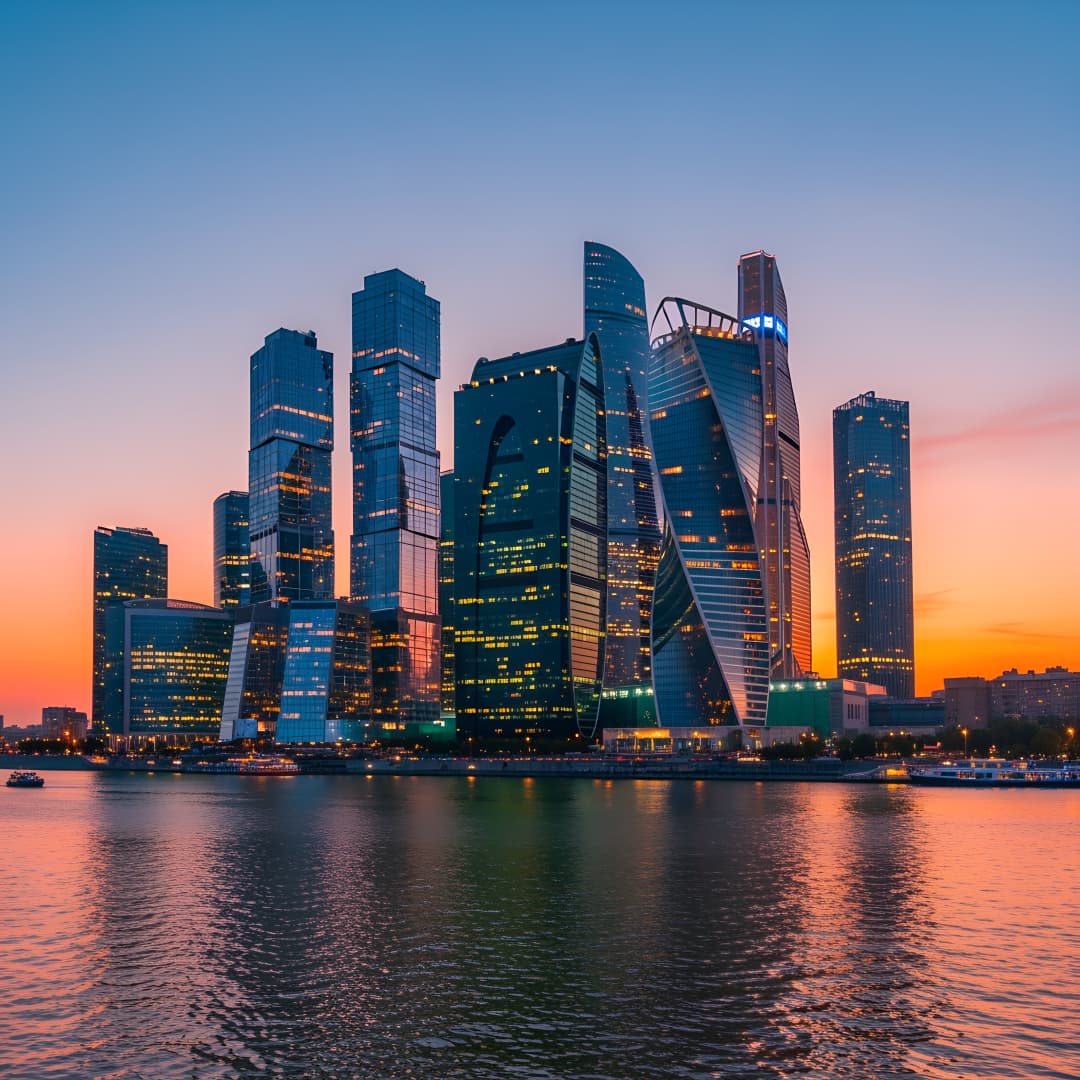 Photorealistic City Skyline Dusk Stock Image